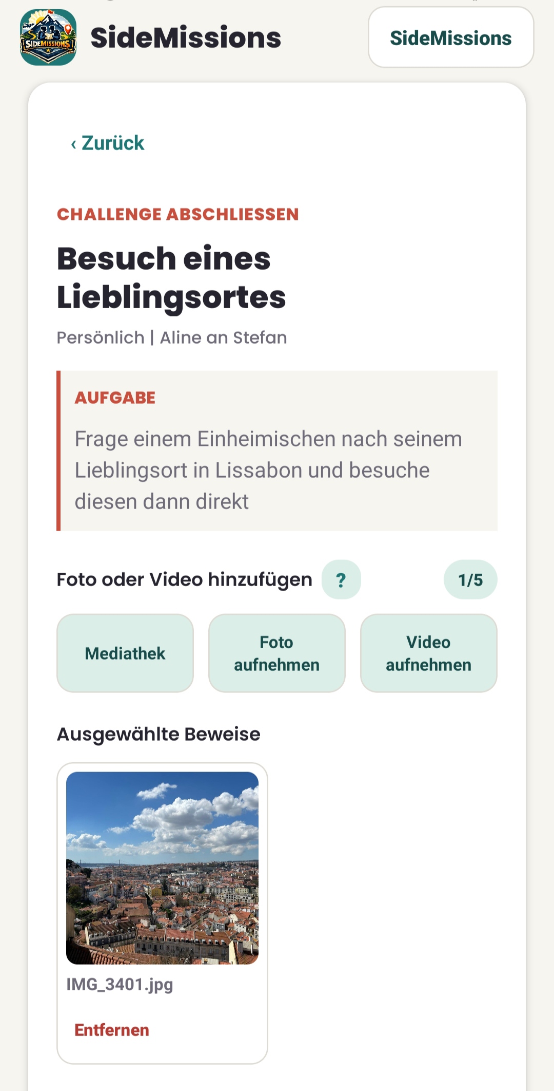 Challenge mit Foto- oder Videobeweis abschließen